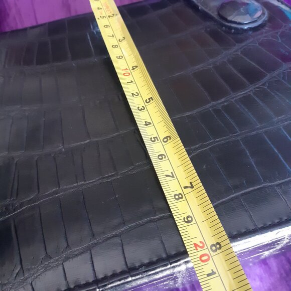 Vintage Naturalizer Faux Crocodile 12"x8" Dark Brown Handbag Purse Kiss Closure - Picture 13 of 16